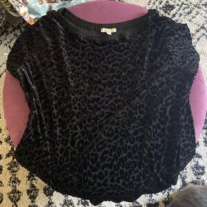 Black Sheer Velvet Burnout Leopard Print Top, size S (oversize)